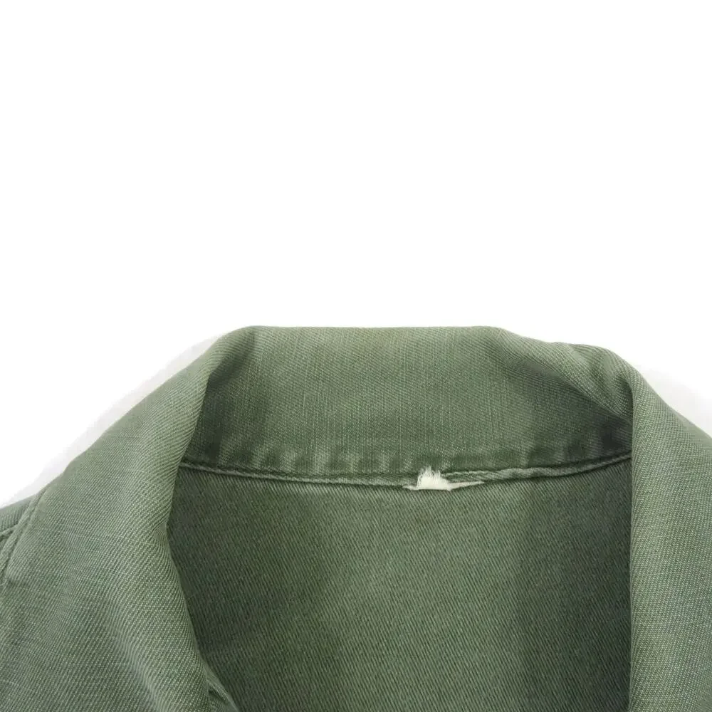 Army Cotton Sateen Shirt, Utility Button Down, Green, Sz M? 1960s